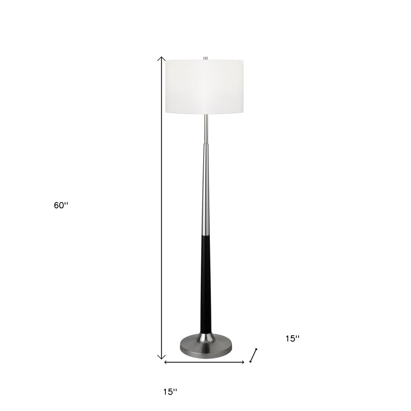 60" Black Traditional Shaped Floor Lamp With White Frosted Glass Drum Shade
