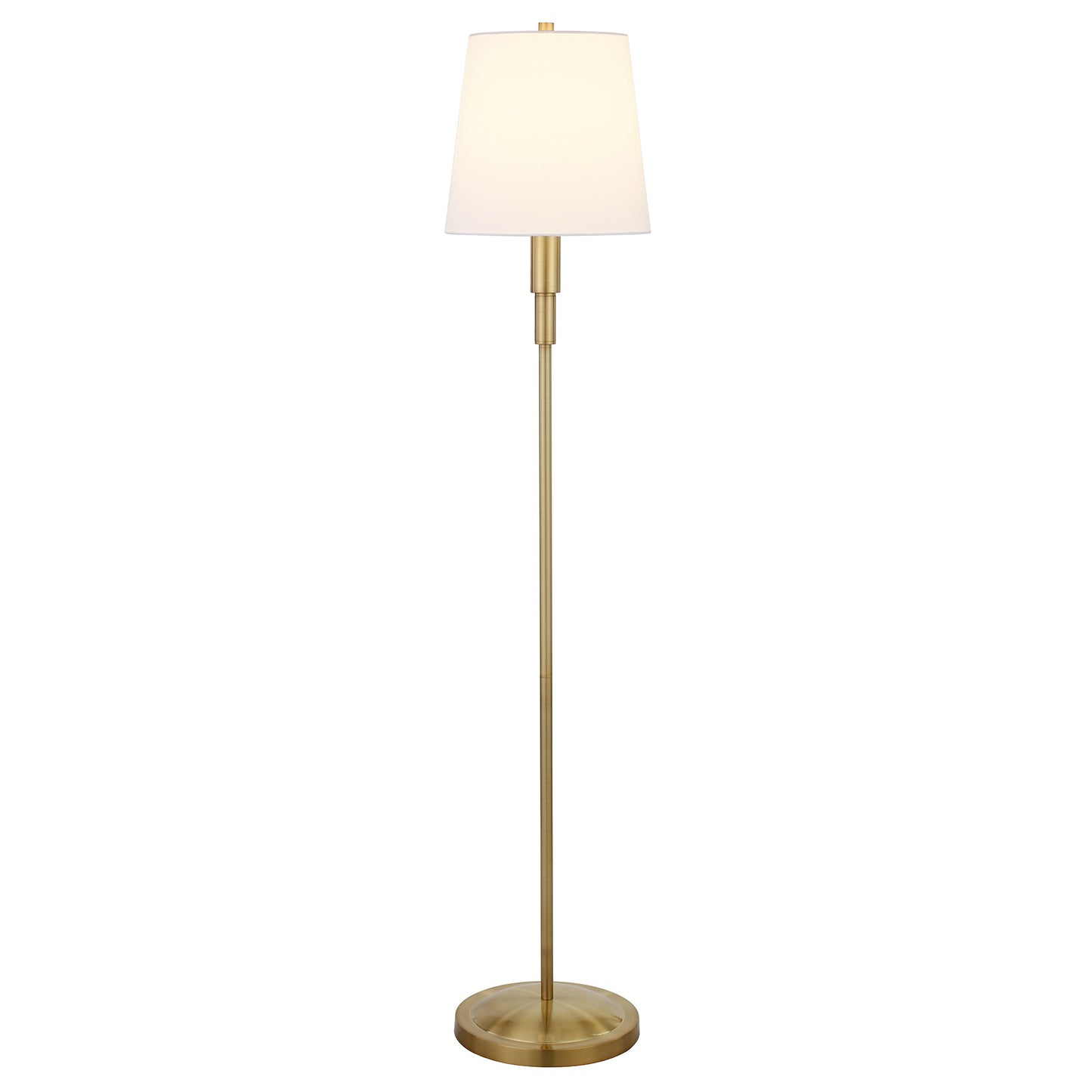 60" Brass Traditional Shaped Floor Lamp With White Frosted Glass Drum Shade