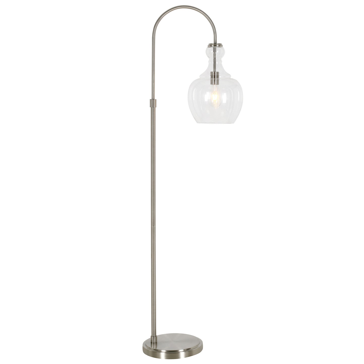 70" Nickel Arched Floor Lamp With Clear Transparent Glass Dome Shade