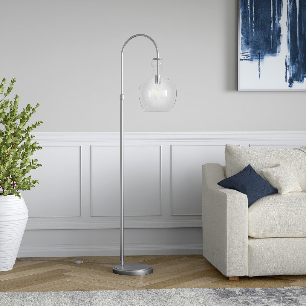 70" Nickel Arched Floor Lamp With Clear Transparent Glass Dome Shade
