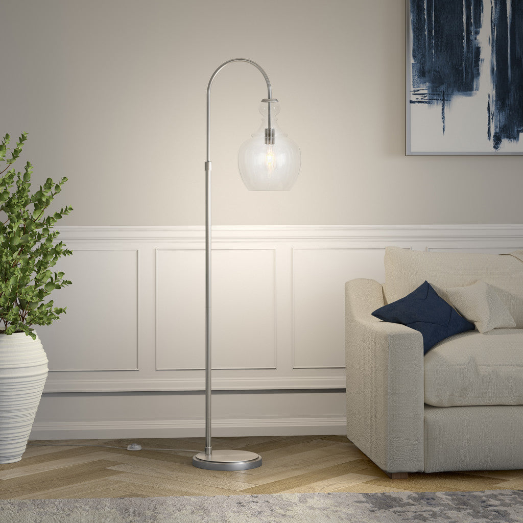 70" Nickel Arched Floor Lamp With Clear Transparent Glass Dome Shade
