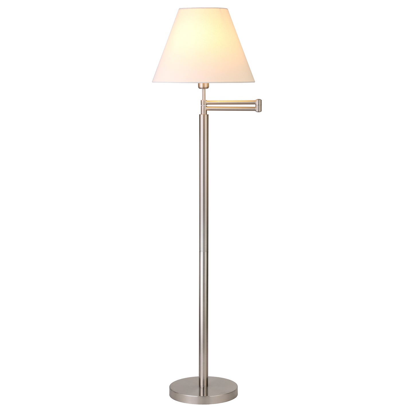 62" Nickel Swing Arm Floor Lamp With White Frosted Glass Empire Shade