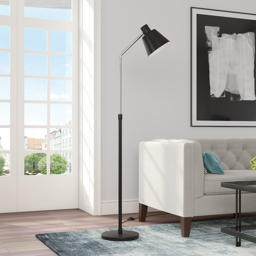 63" Black Reading Floor Lamp With Black Cone Shade