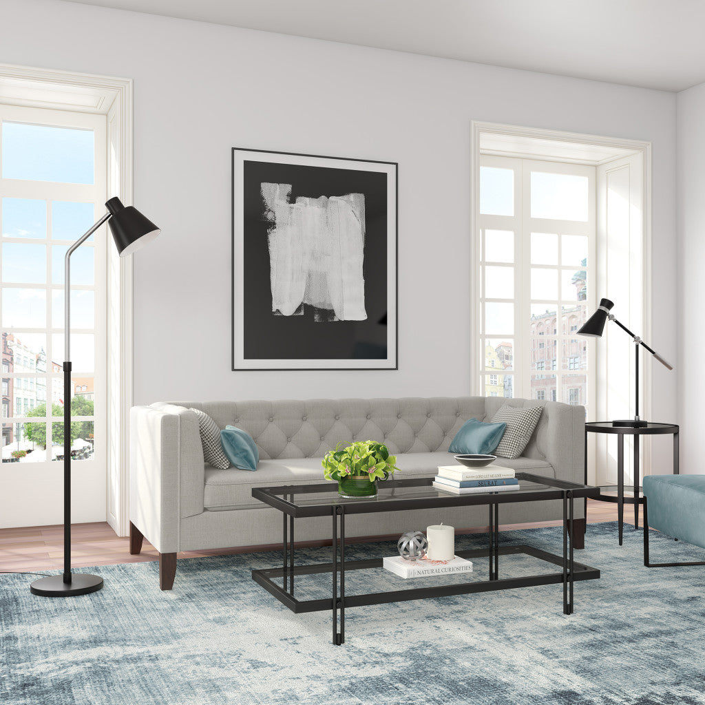 63" Black Reading Floor Lamp With Black Cone Shade
