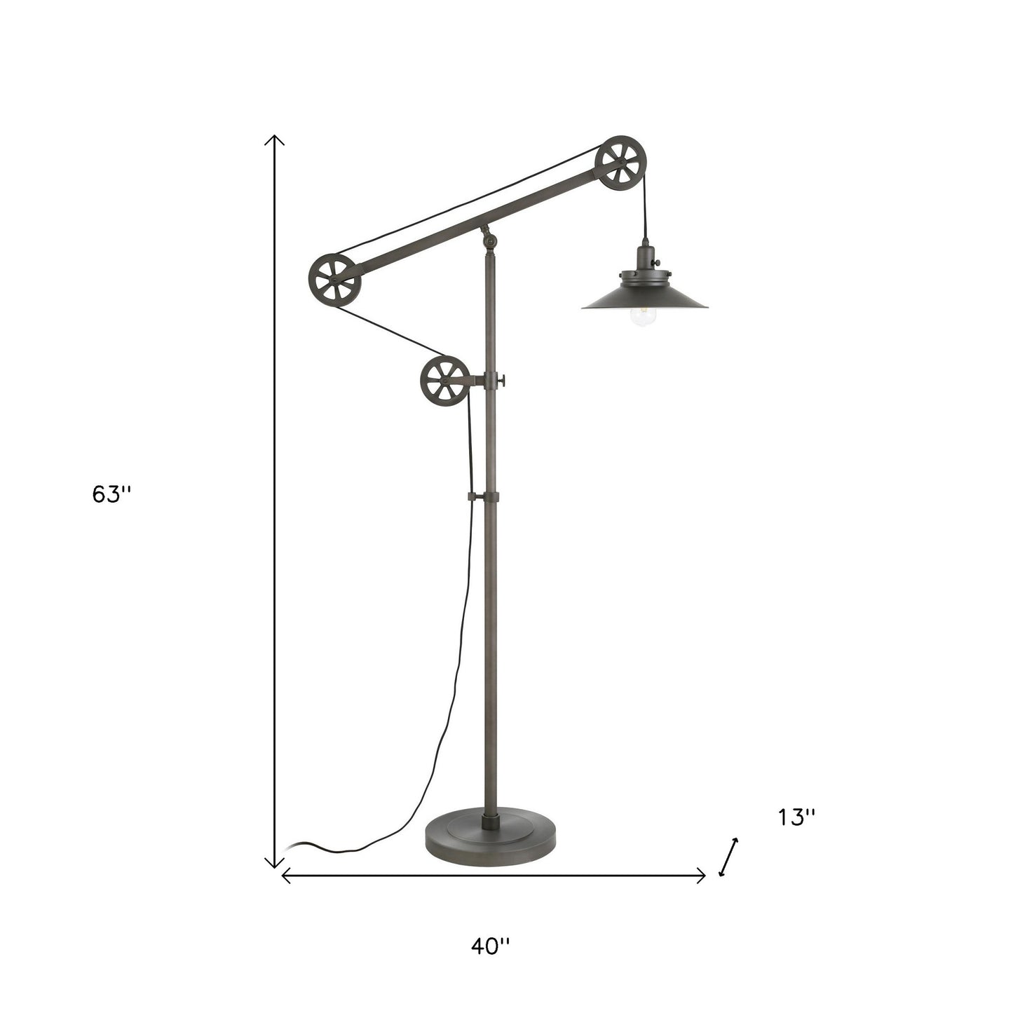 63" Steel Reading Floor Lamp With Silver Cone Shade