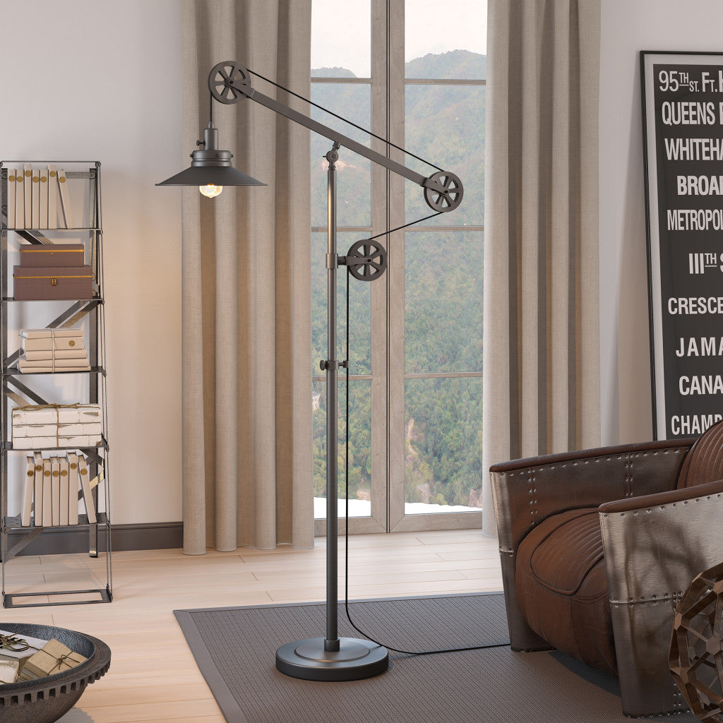 63" Steel Reading Floor Lamp With Silver Cone Shade