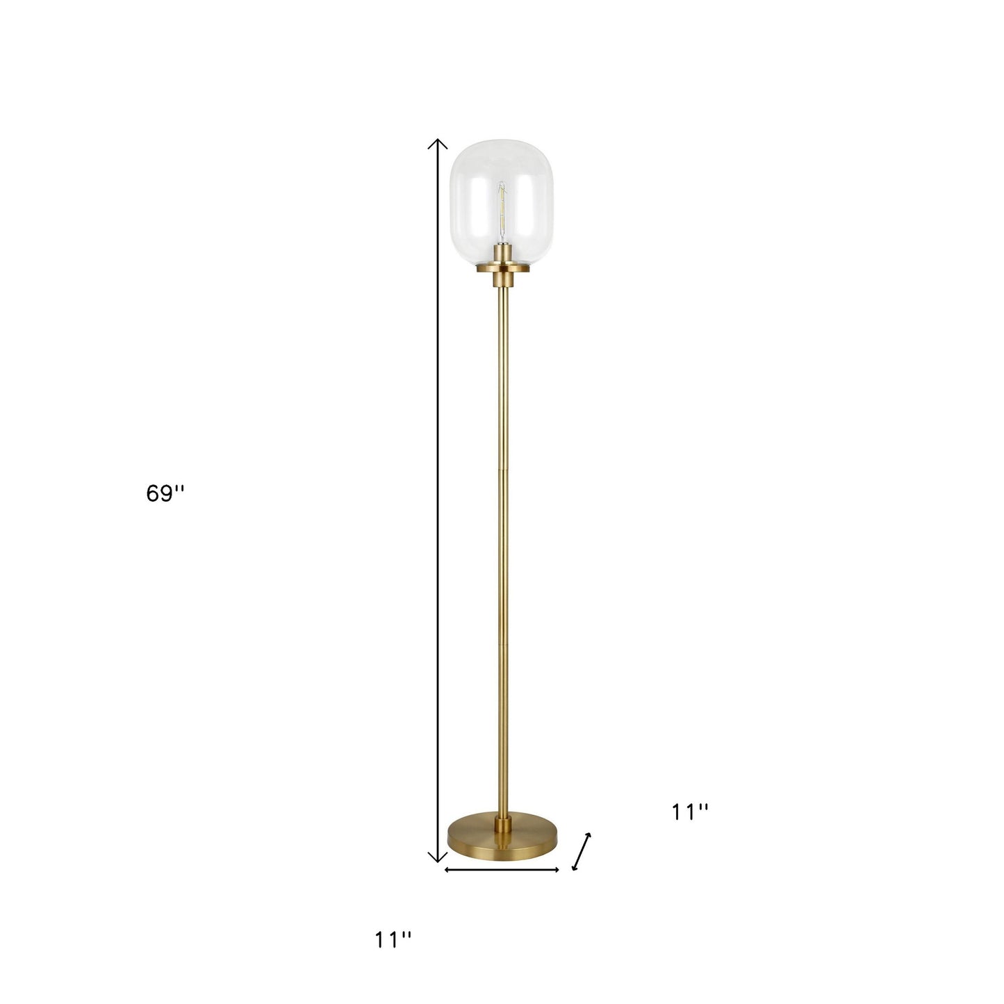 69" Brass Novelty Floor Lamp With Clear Seeded Glass Globe Shade