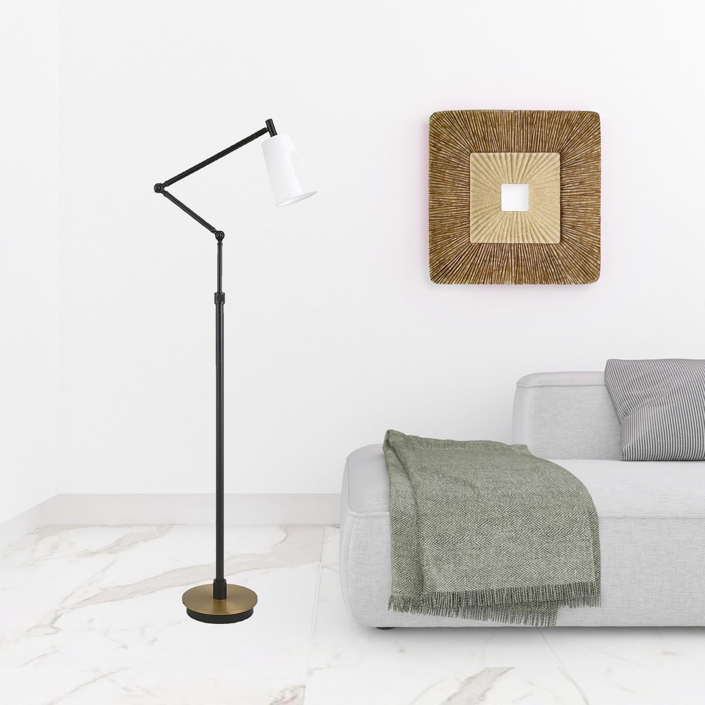 66" Black Reading Floor Lamp With White Frosted Glass Cone Shade