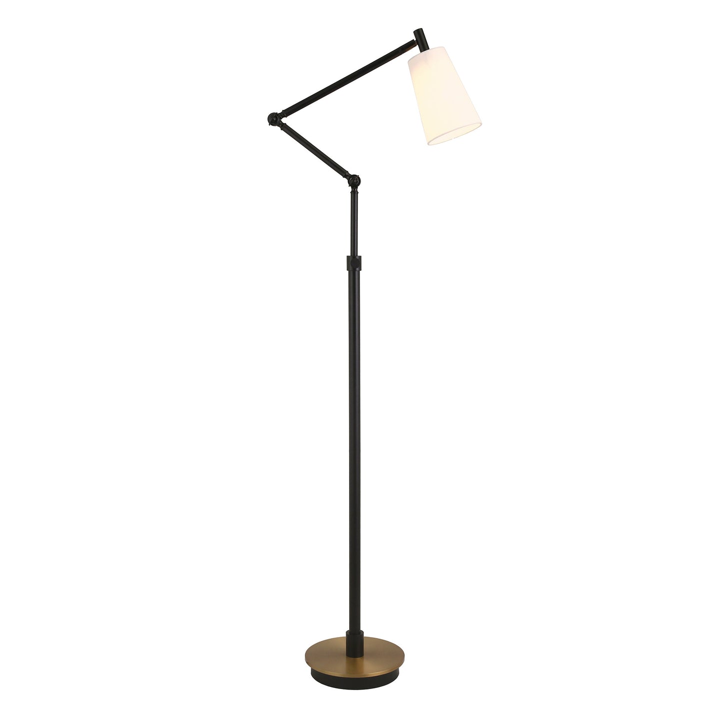 66" Black Reading Floor Lamp With White Frosted Glass Cone Shade