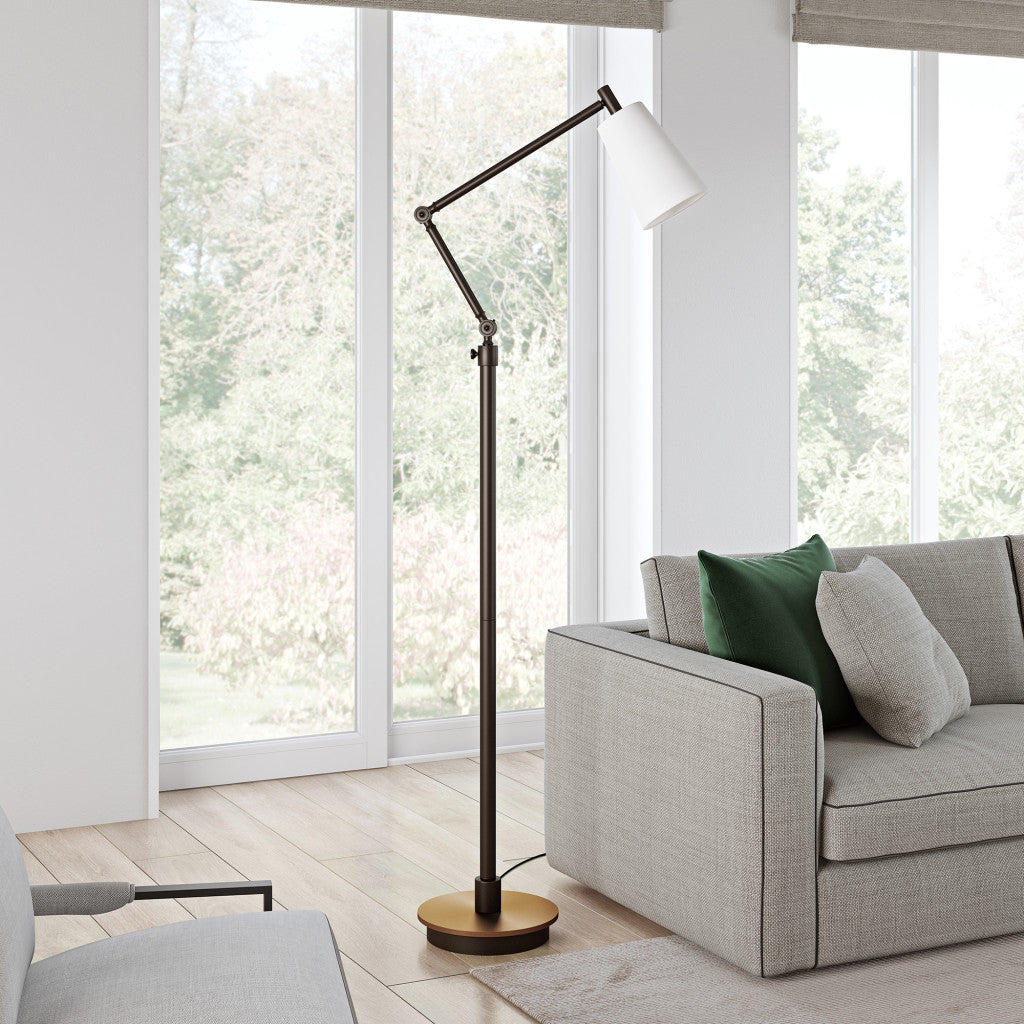 66" Black Reading Floor Lamp With White Frosted Glass Cone Shade