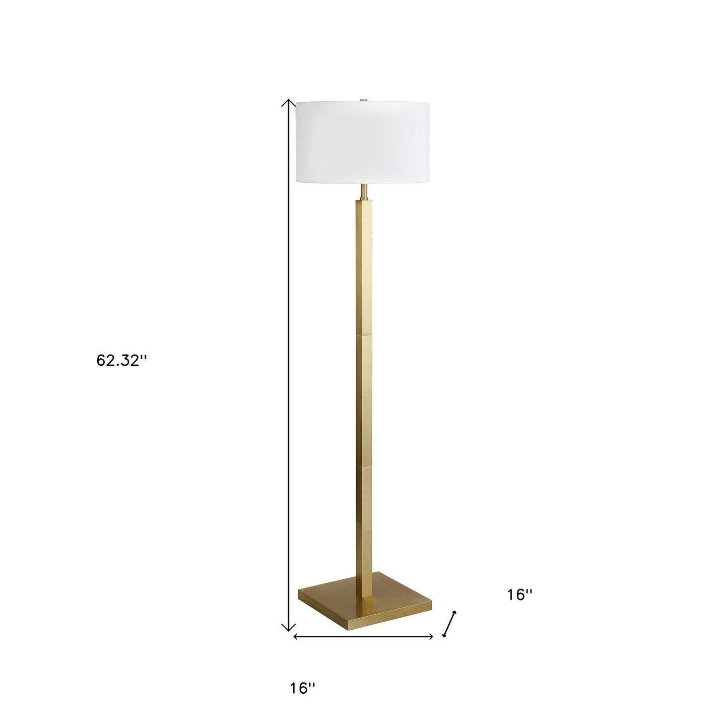 62" Brass Traditional Shaped Floor Lamp With White Frosted Glass Drum Shade