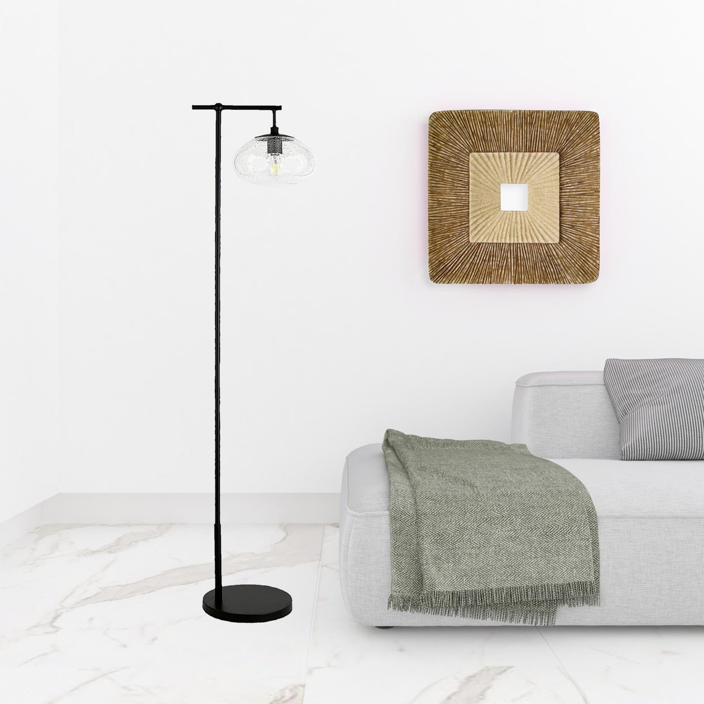 68" Black Reading Floor Lamp With Clear Seeded Glass Globe Shade
