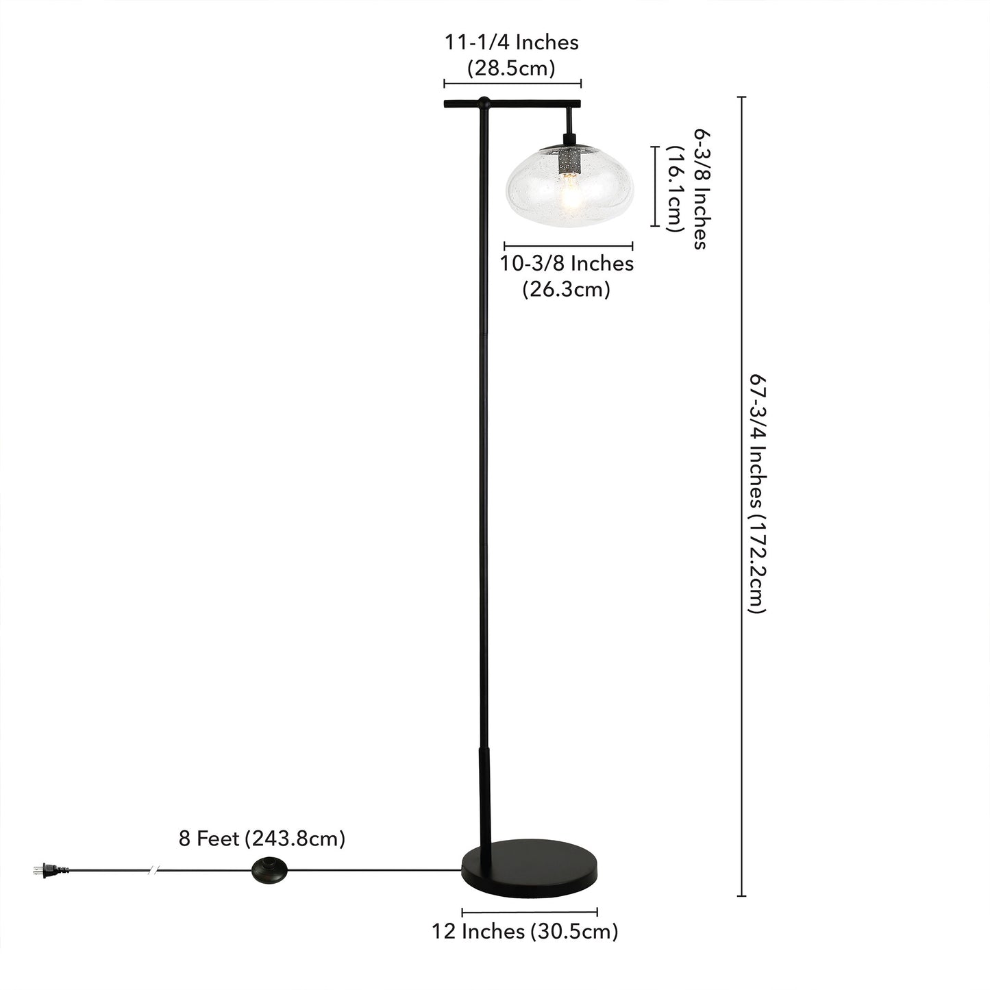 68" Black Reading Floor Lamp With Clear Seeded Glass Globe Shade