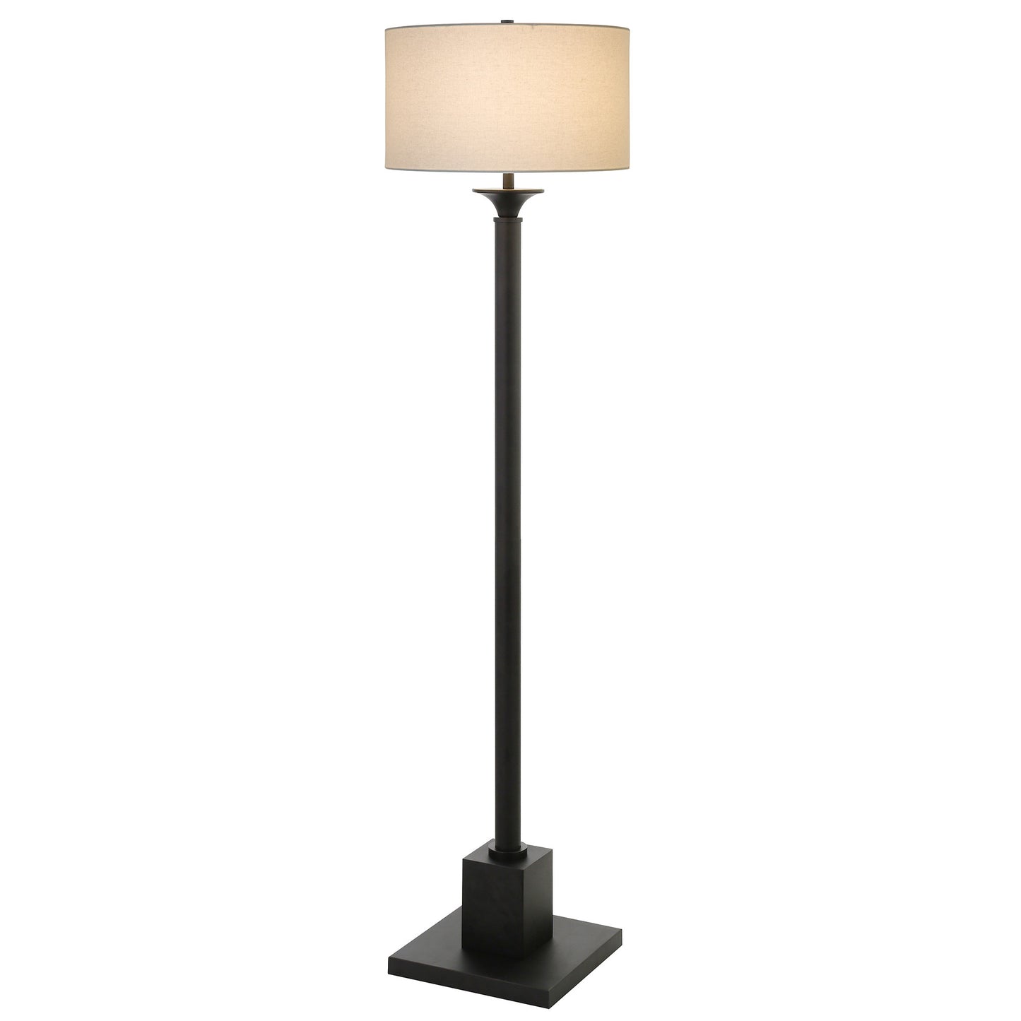 65" Black Traditional Shaped Floor Lamp With White Frosted Glass Drum Shade