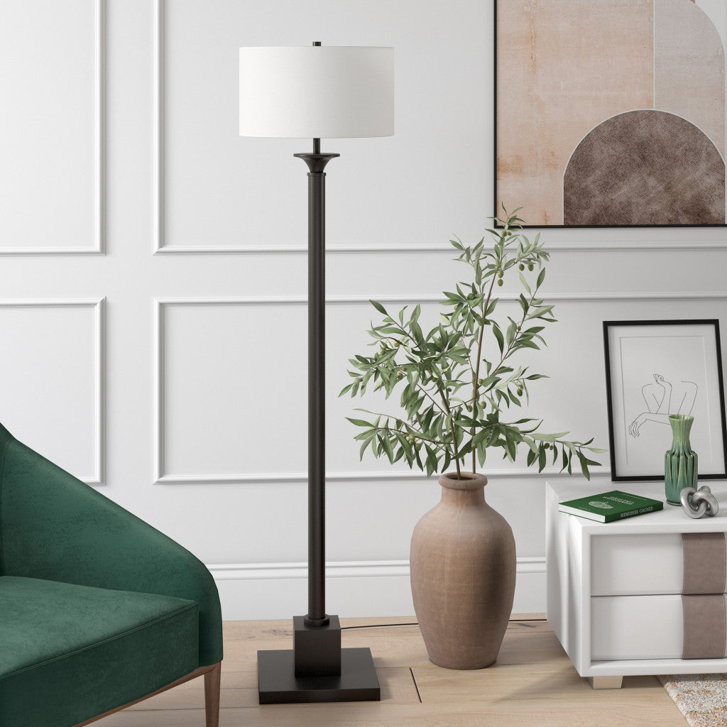 65" Black Traditional Shaped Floor Lamp With White Frosted Glass Drum Shade