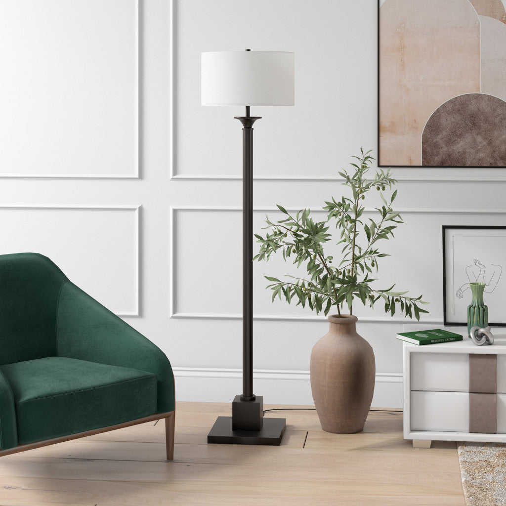 65" Black Traditional Shaped Floor Lamp With White Frosted Glass Drum Shade