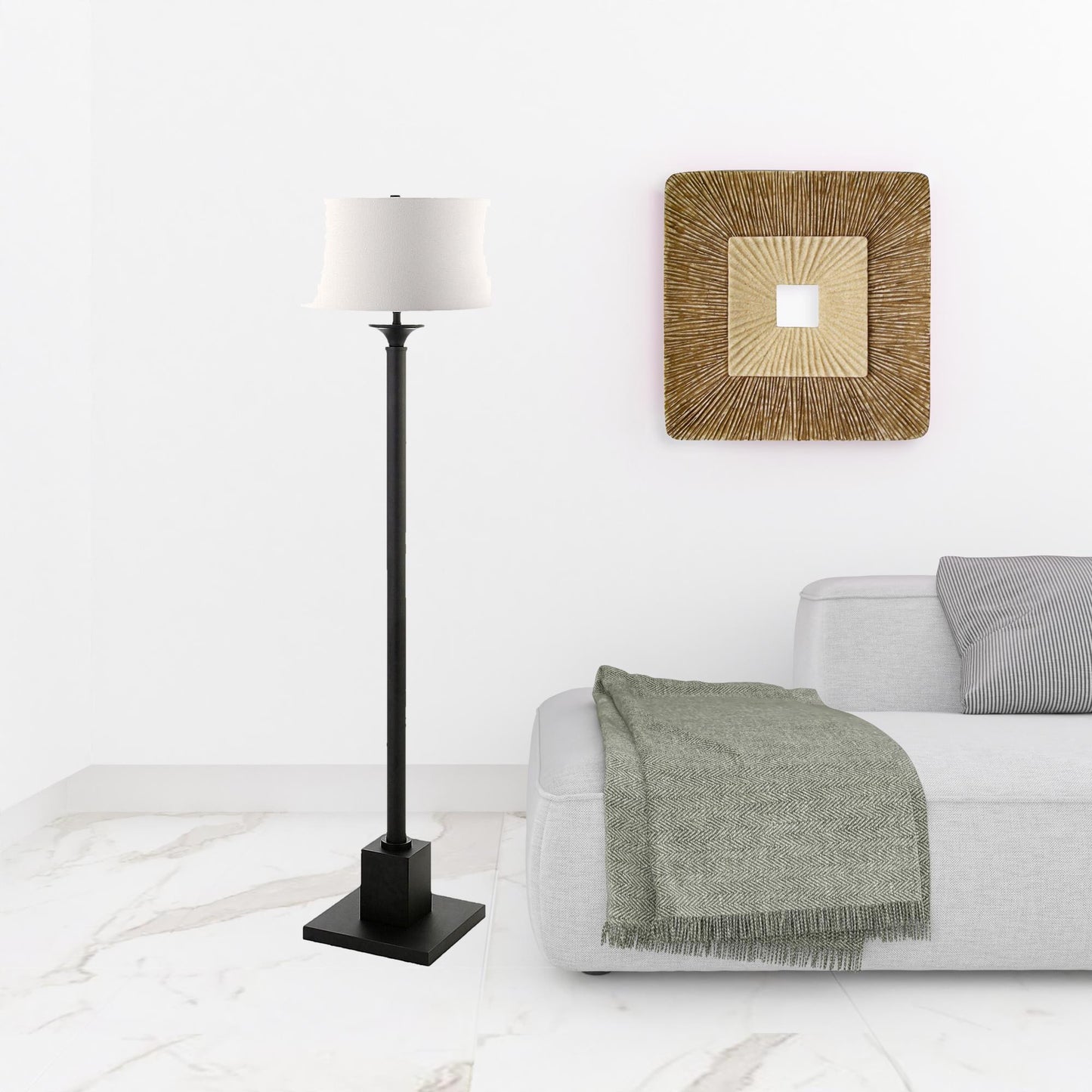 65" Black Traditional Shaped Floor Lamp With White Frosted Glass Drum Shade
