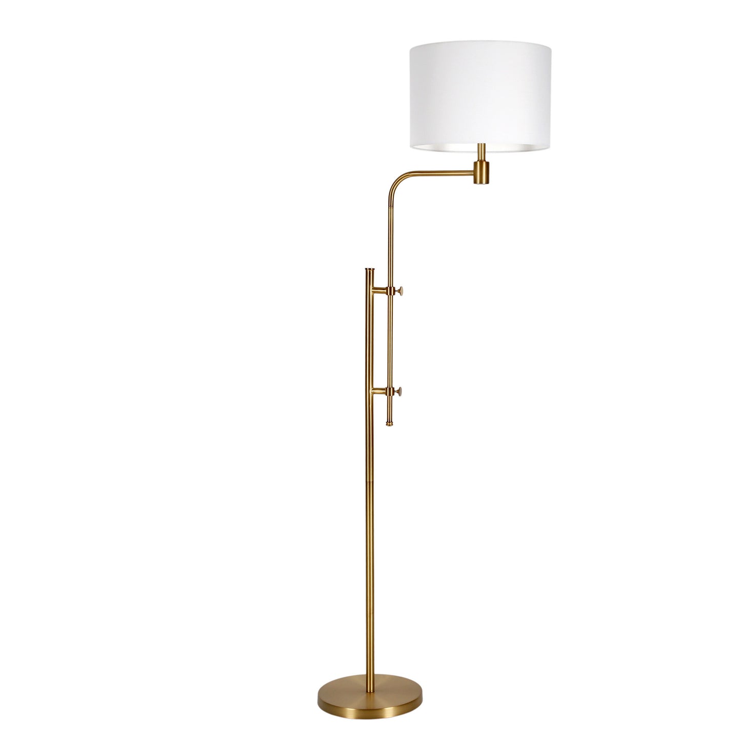 71" Brass Adjustable Traditional Shaped Floor Lamp With White Frosted Glass Drum Shade