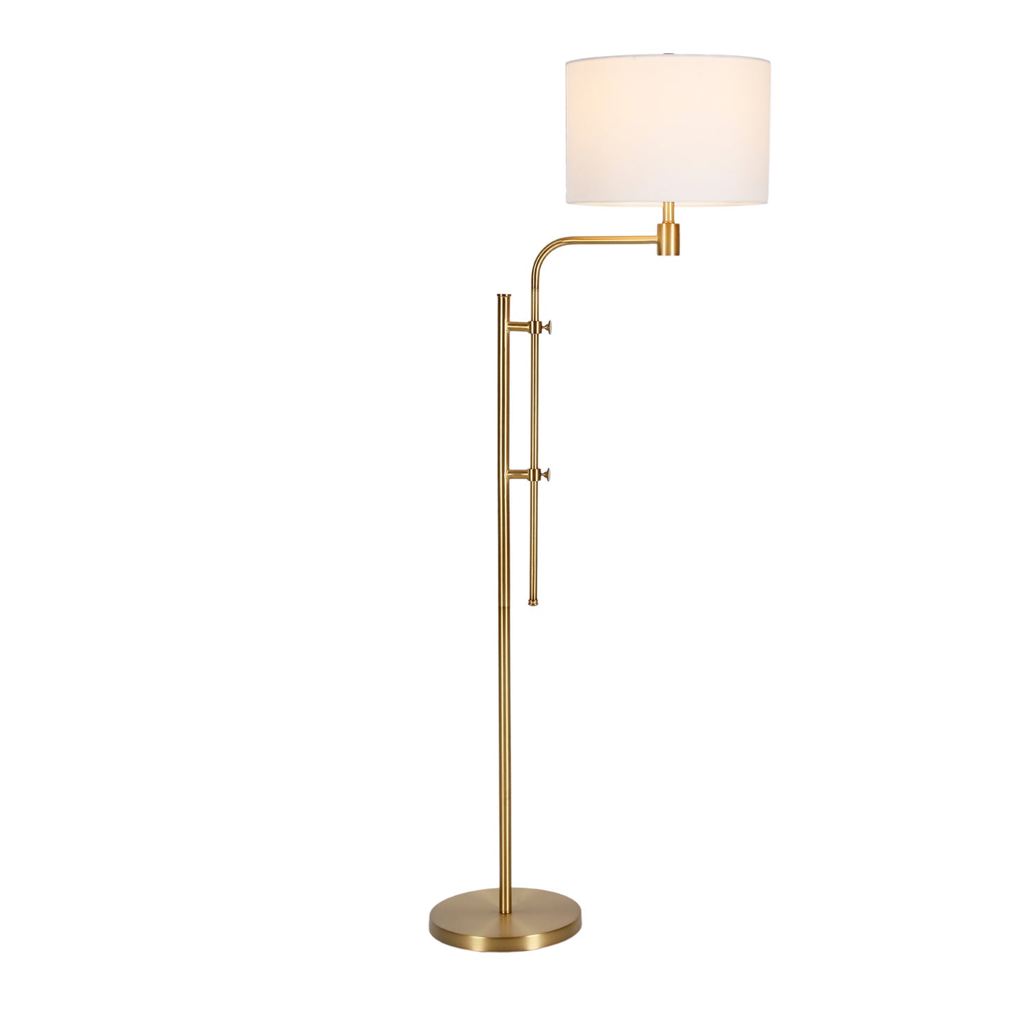71" Brass Adjustable Traditional Shaped Floor Lamp With White Frosted Glass Drum Shade
