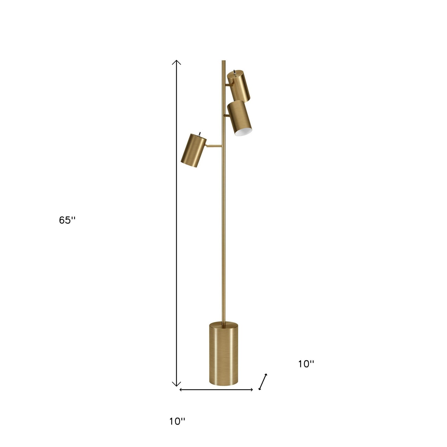 65" Brass Three Light Tree Floor Lamp With Brass Drum Shade