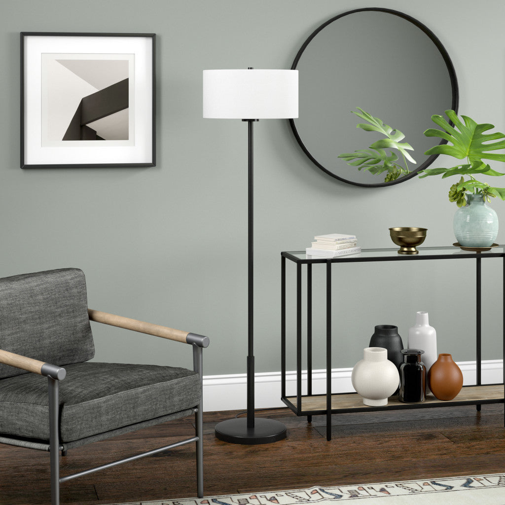 61" Black Traditional Shaped Floor Lamp With White Drum Shade