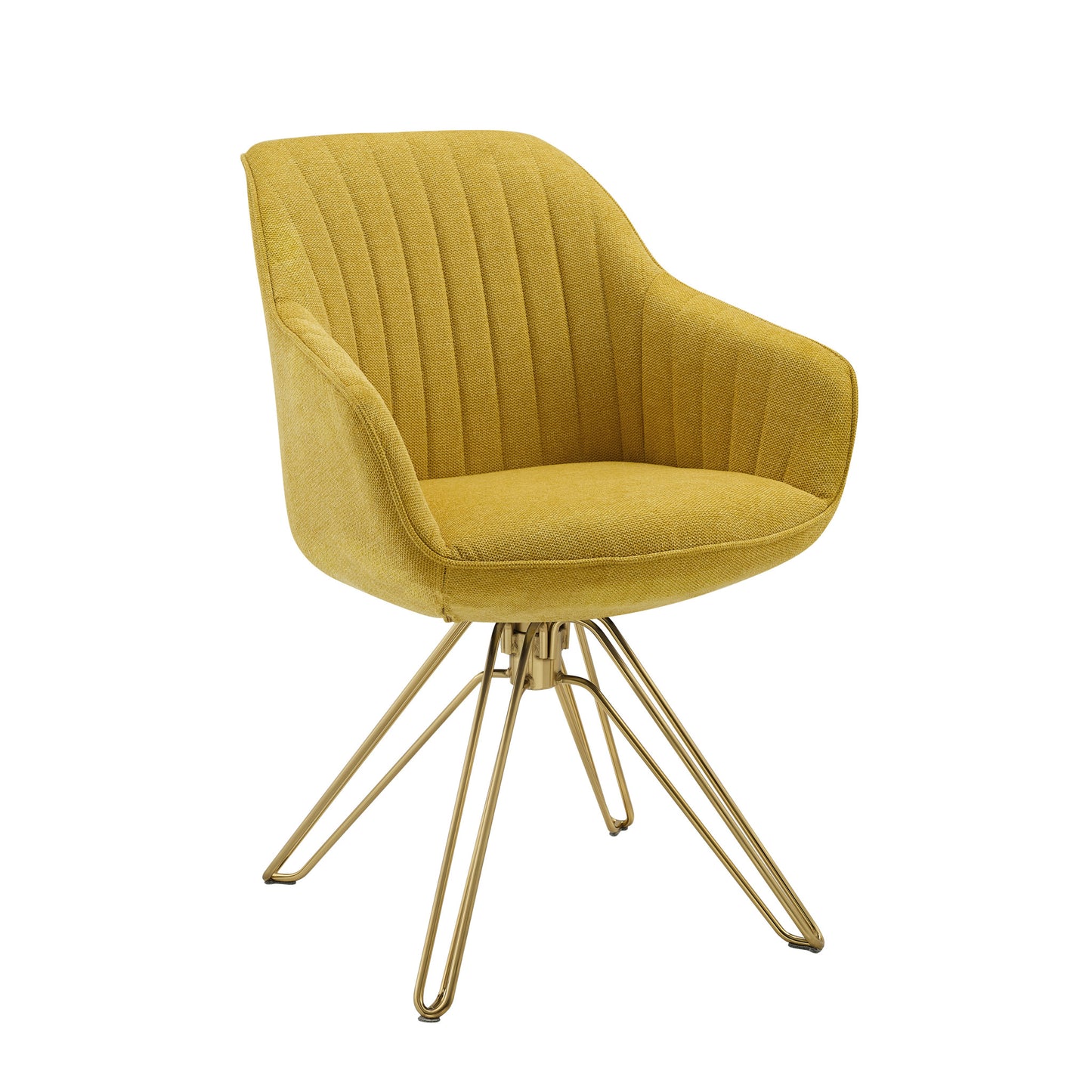 23" Yellow Fabric And Gold Swivel Arm Chair