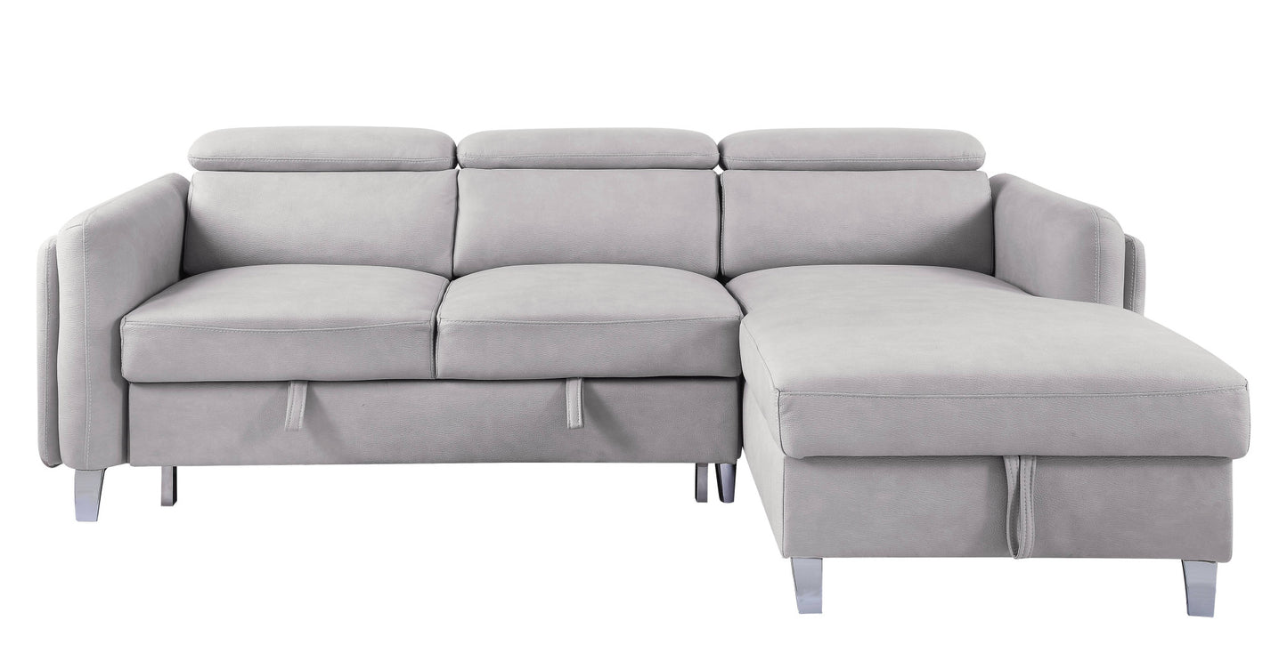 Beige Leather Sleeper L Shaped Two Piece Sofa and Chaise