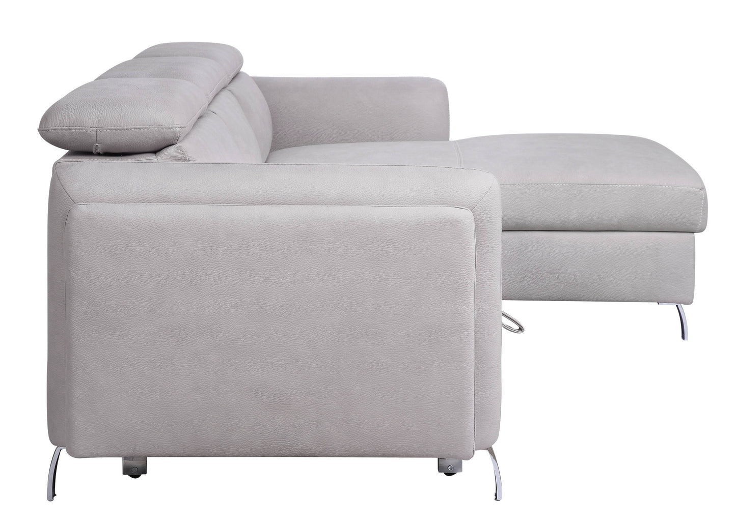 Beige Leather Sleeper L Shaped Two Piece Sofa and Chaise