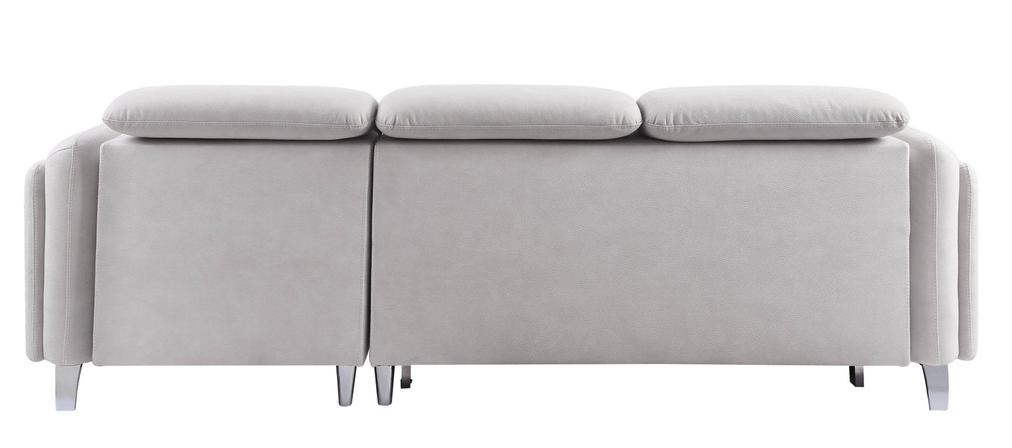 Beige Leather Sleeper L Shaped Two Piece Sofa and Chaise