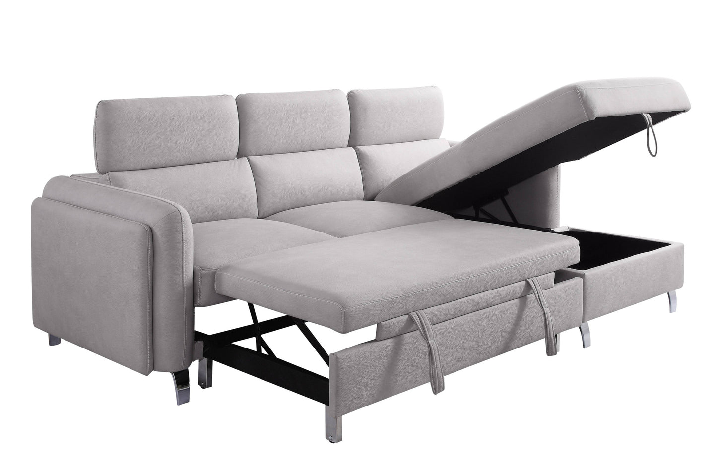 Beige Leather Sleeper L Shaped Two Piece Sofa and Chaise