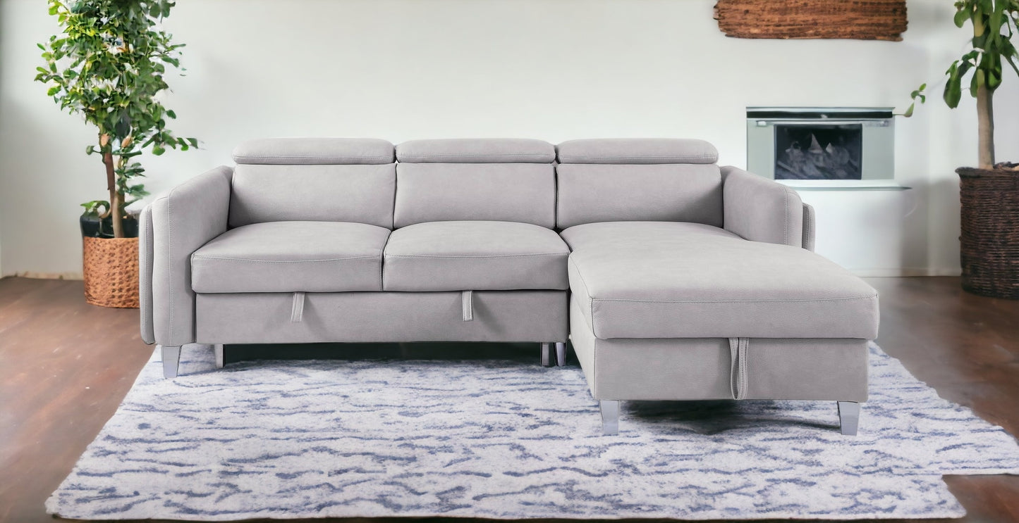 Beige Leather Sleeper L Shaped Two Piece Sofa and Chaise