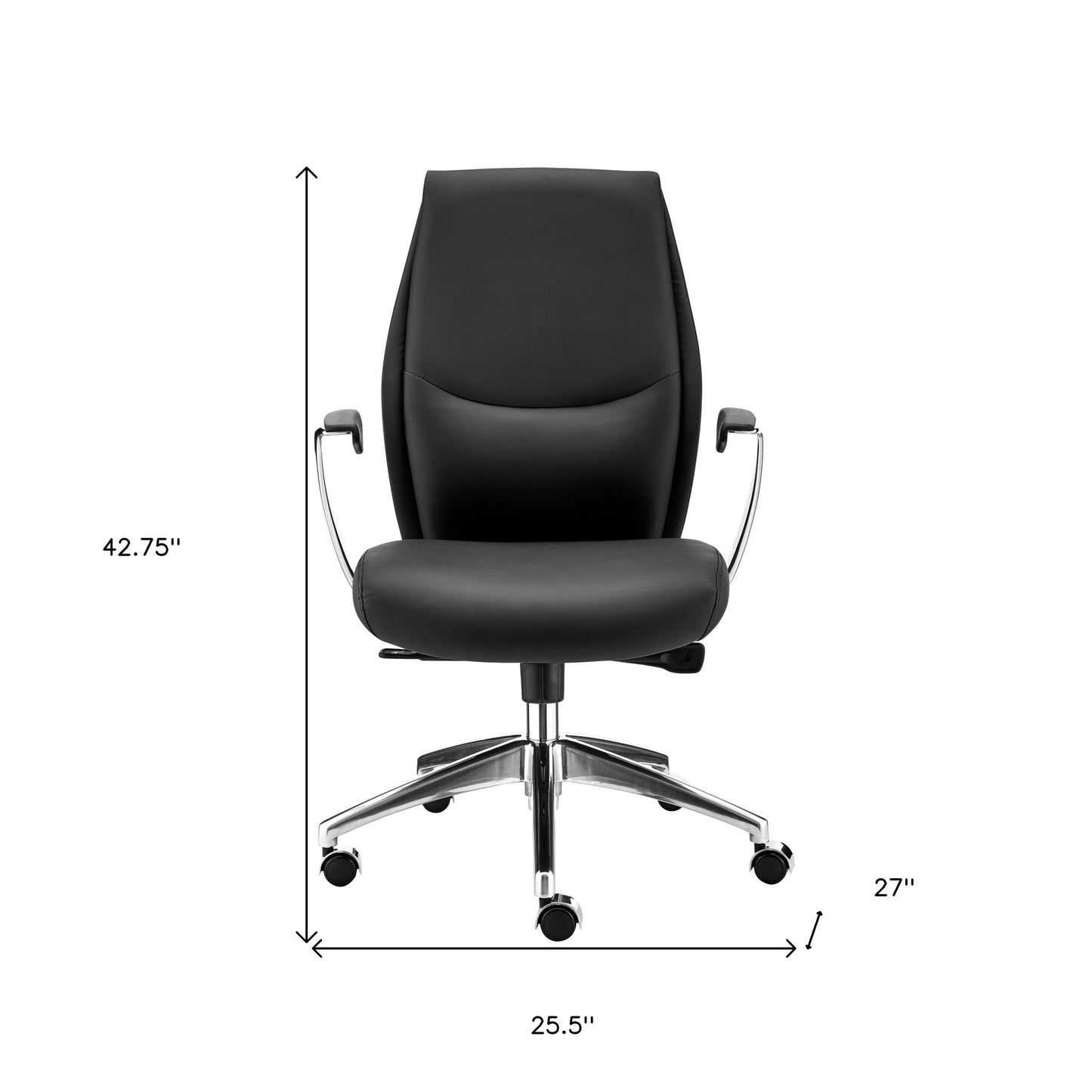 Black Faux Leather Seat Swivel Adjustable Task Chair Leather Back Steel Frame