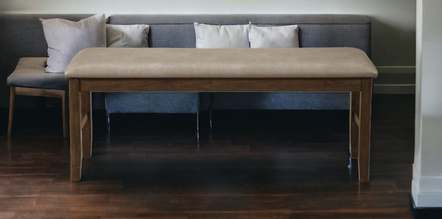 49" Tan and Dark Brown Faux Leather Distressed Upholstery Dining Bench