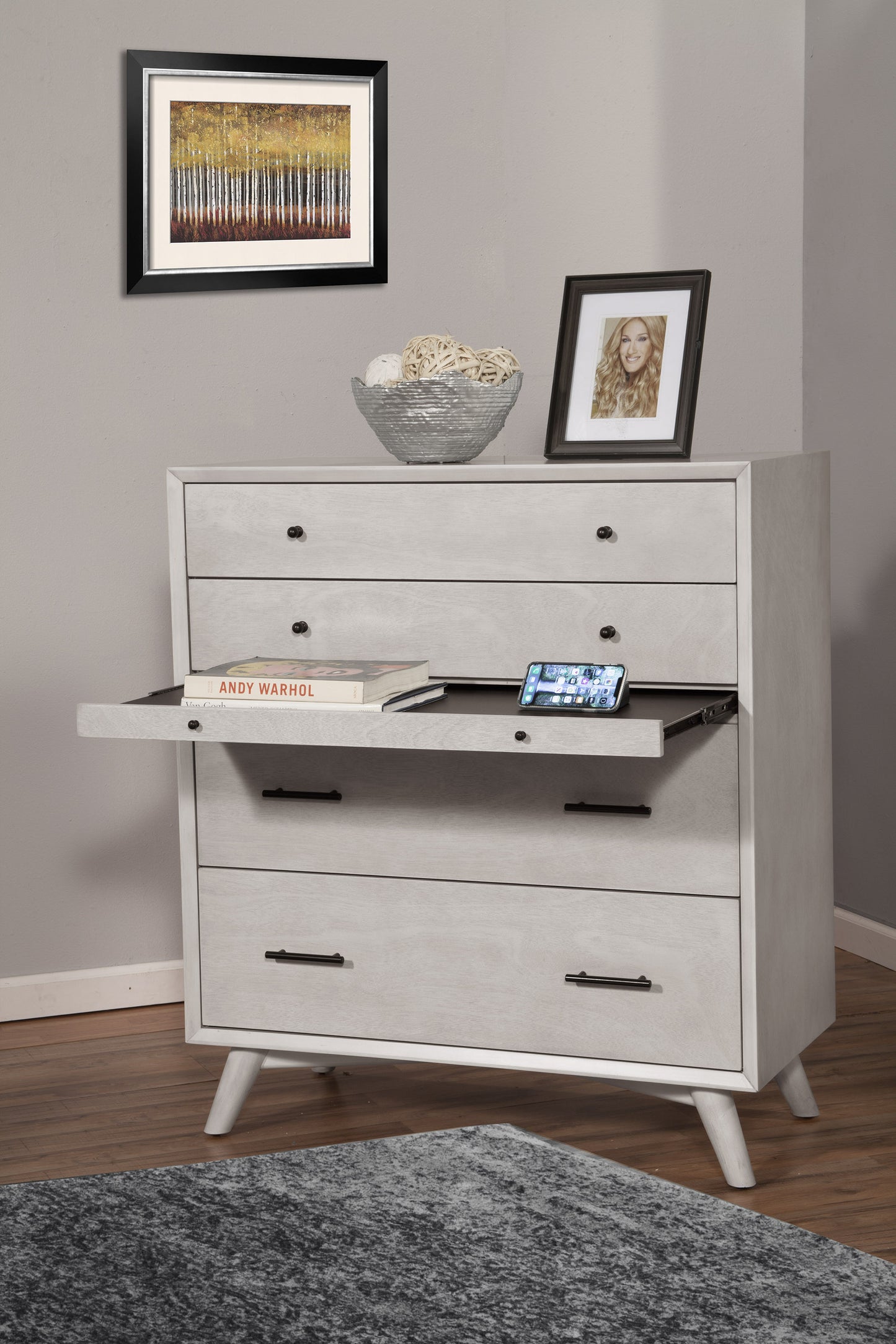 38" Gray Solid Wood Four Drawer Chest