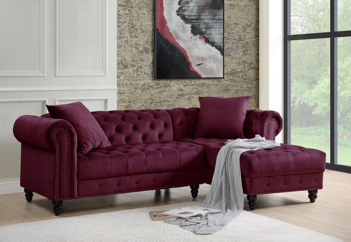 Red Velvet L Shaped Seating Component