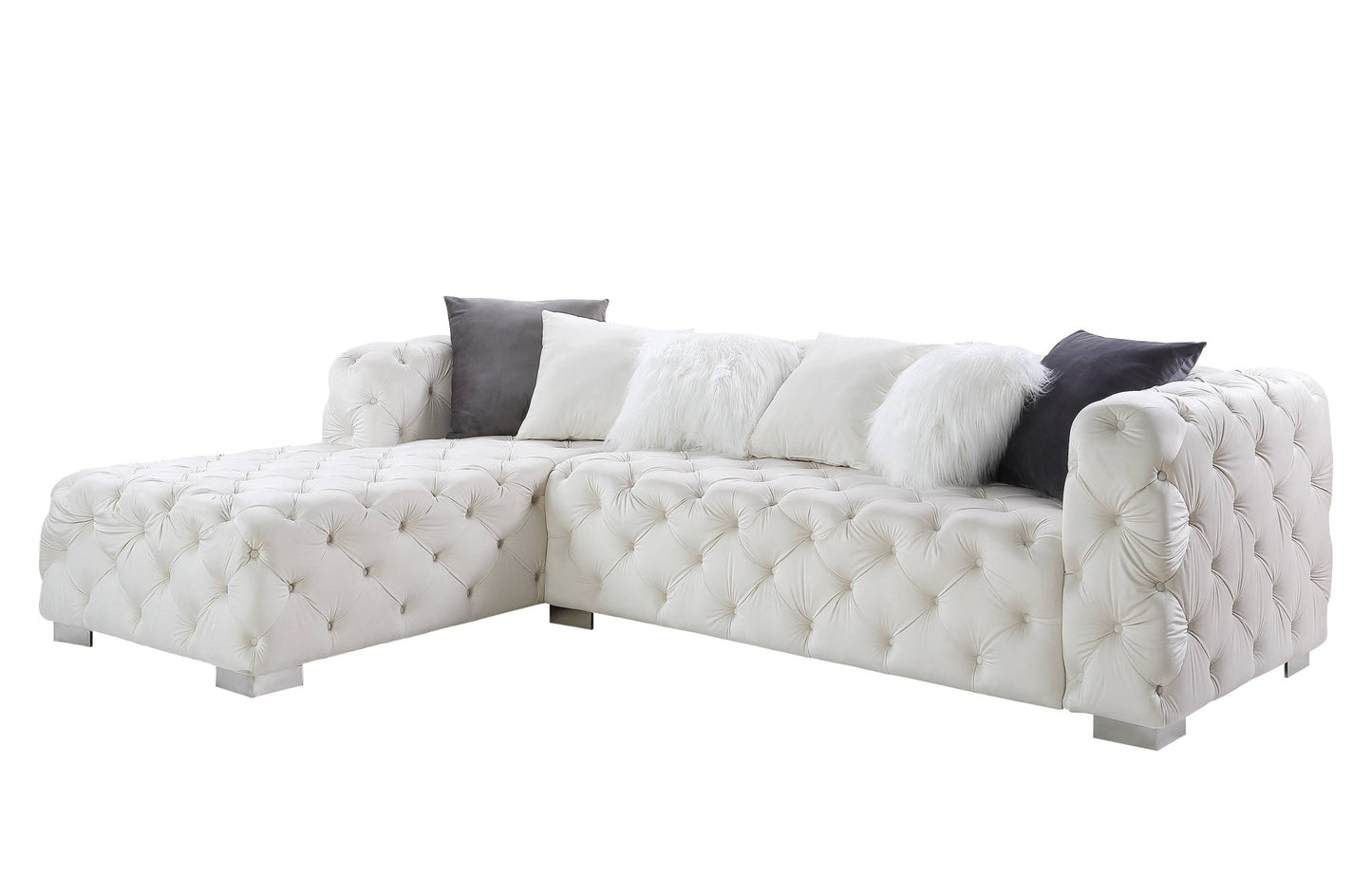 Beige Velvet L Shaped Two Piece Seating Component