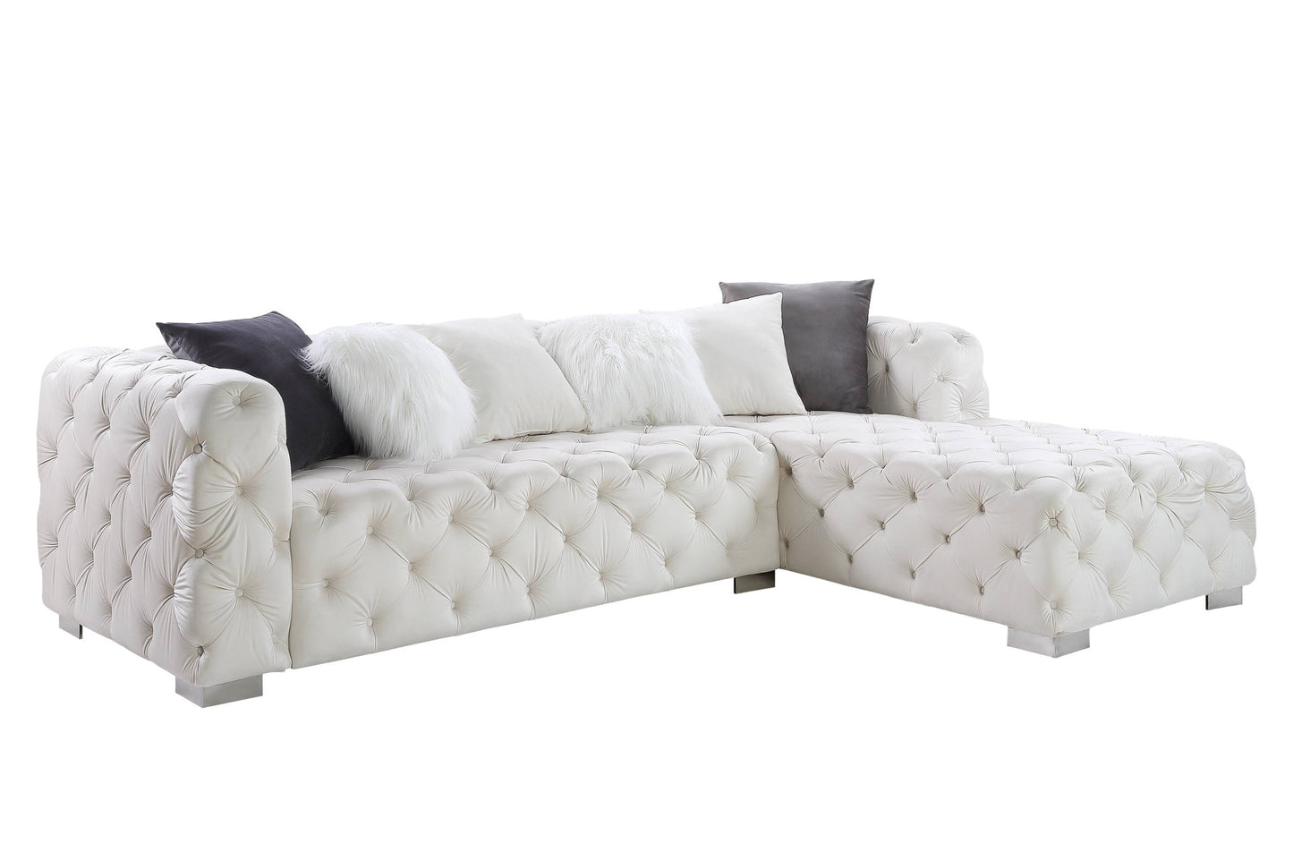 Beige Velvet L Shaped Two Piece Seating Component