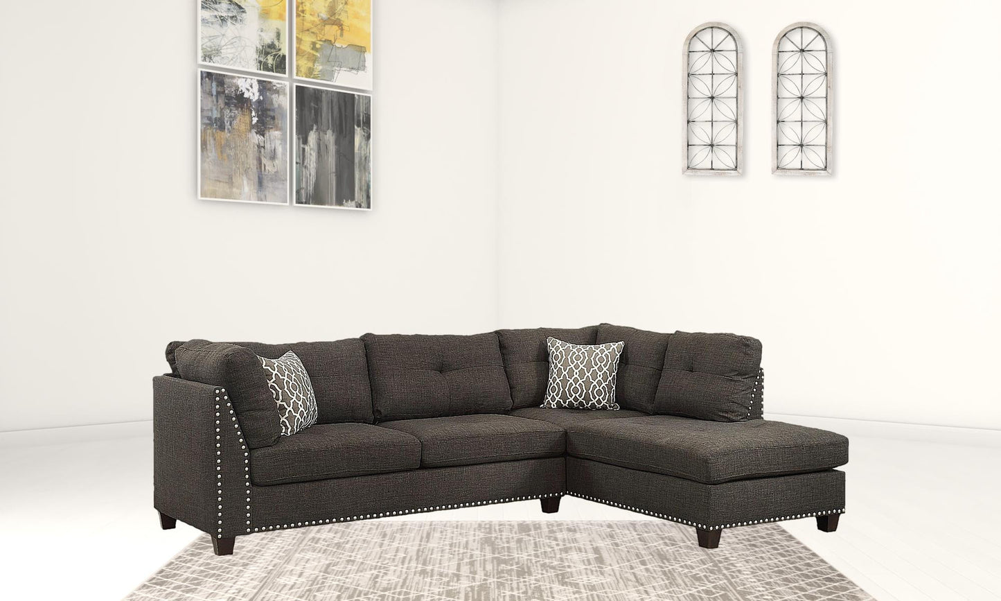 Charcoal Linen L Shaped Two Piece Sofa and Chaise