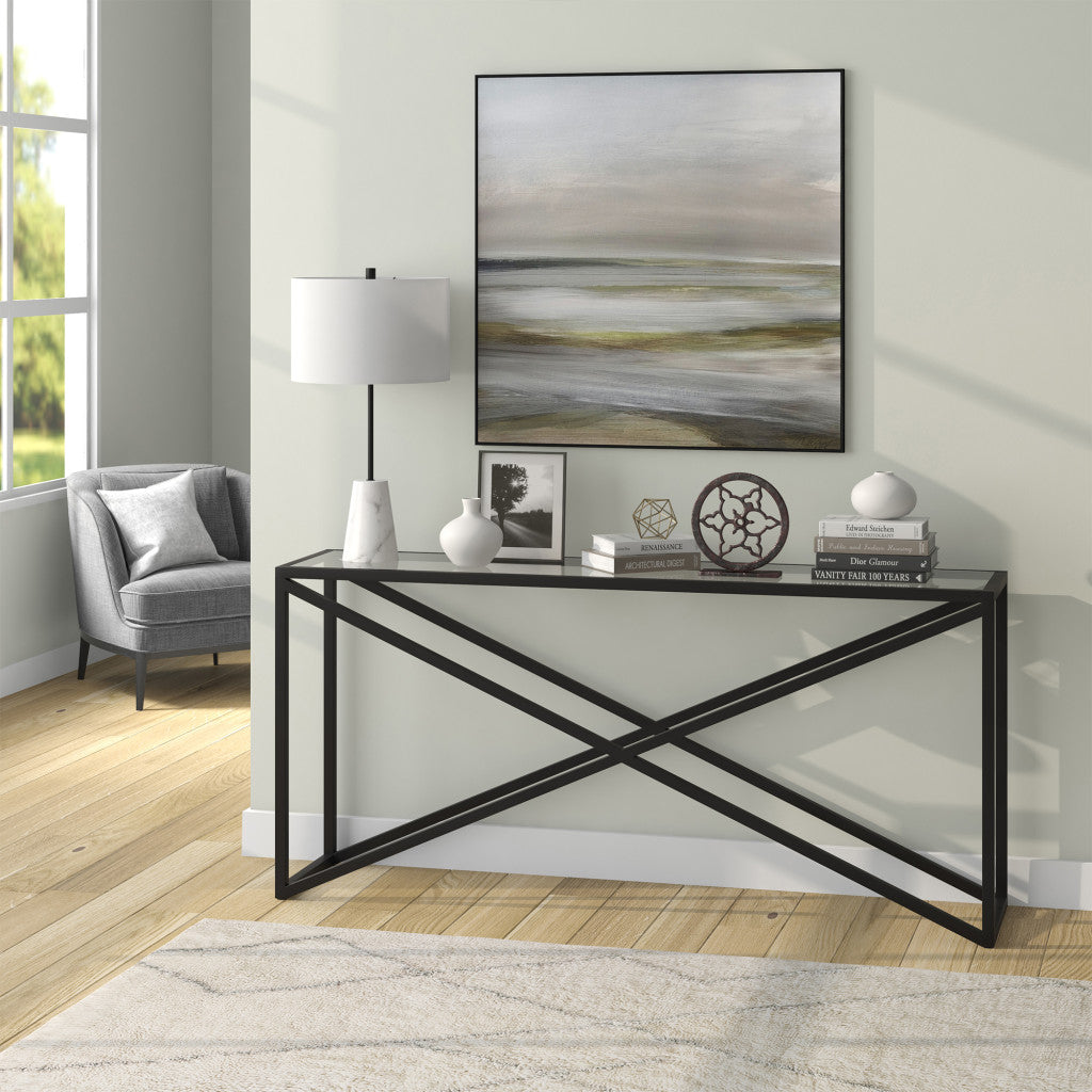 26" Black and White Marble Table Lamp With White Drum Shade