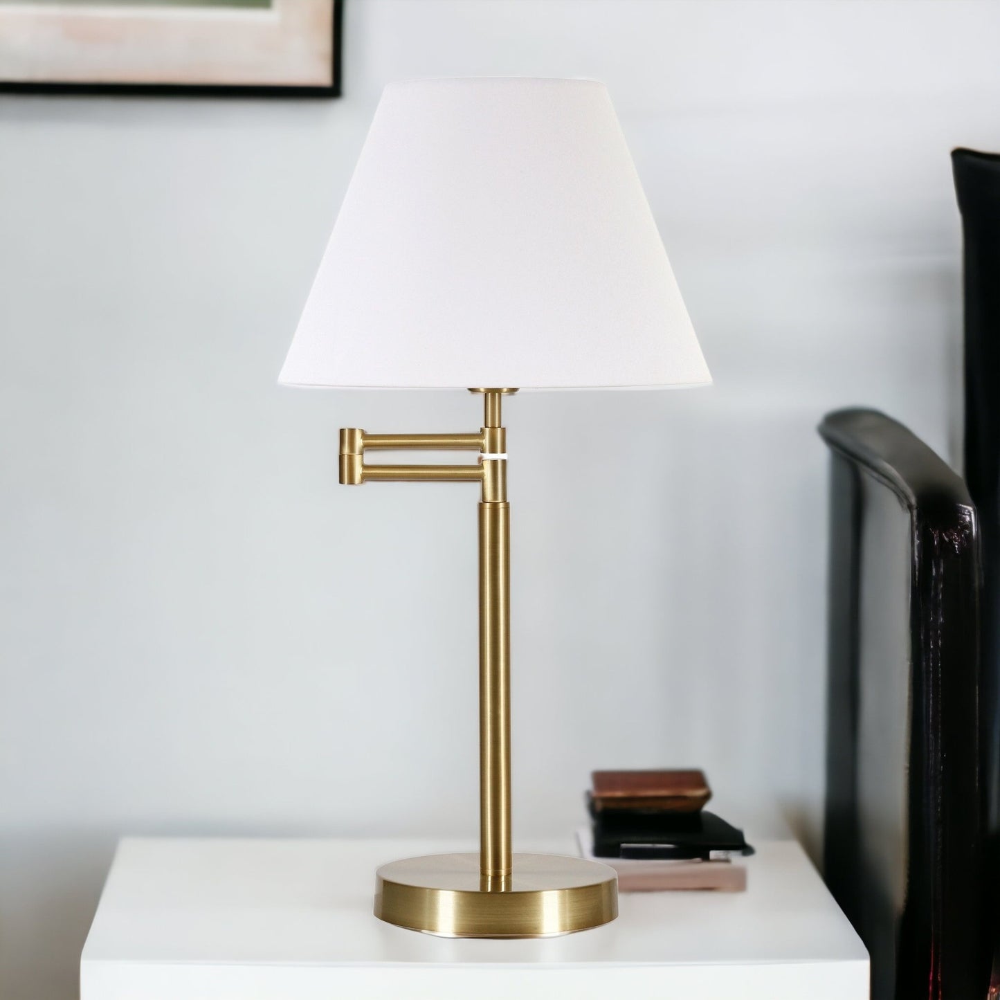 25" Gold Metal Table Lamp With White Empire Shade