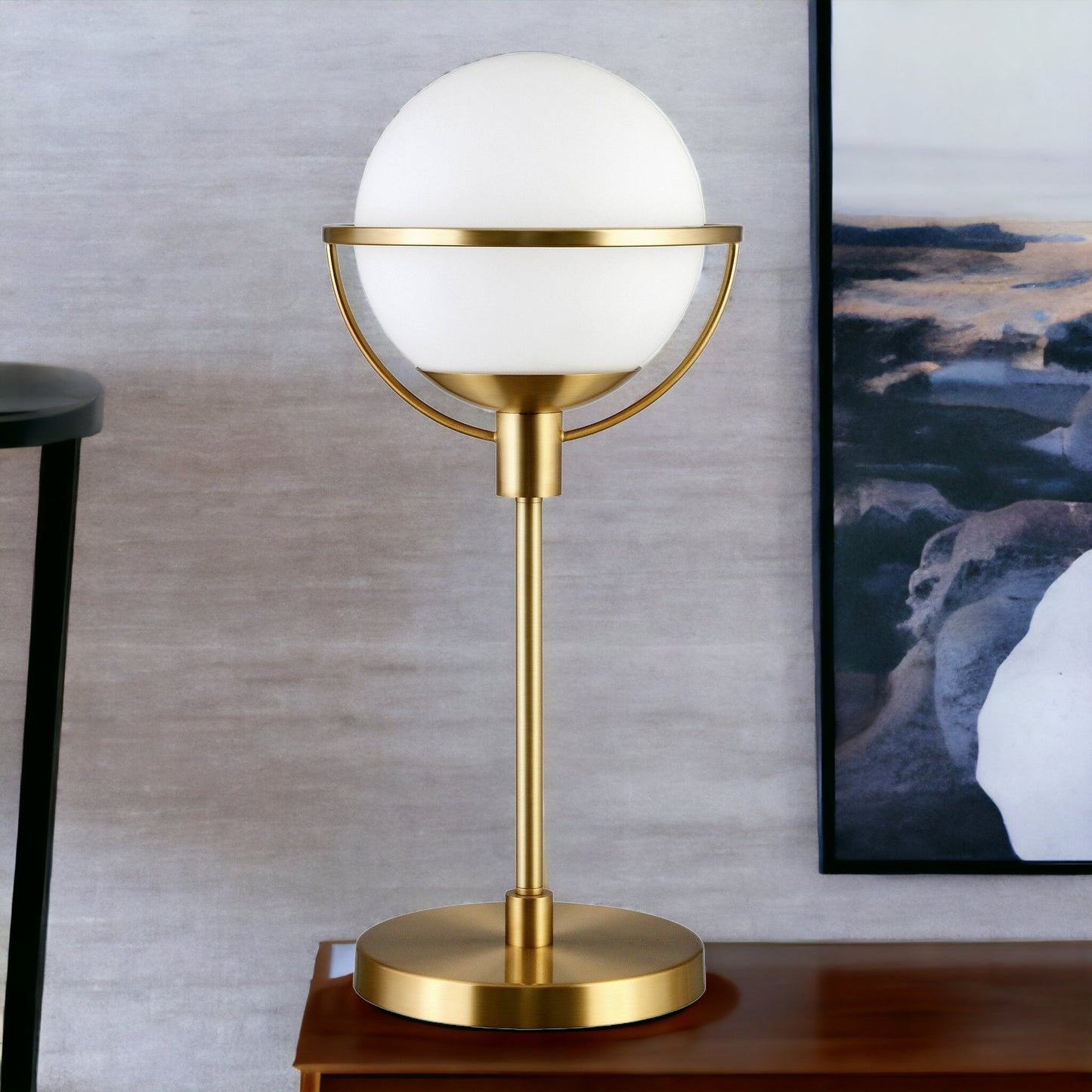 21" Brass Metal Globe Table Lamp With Clear Globe Shade