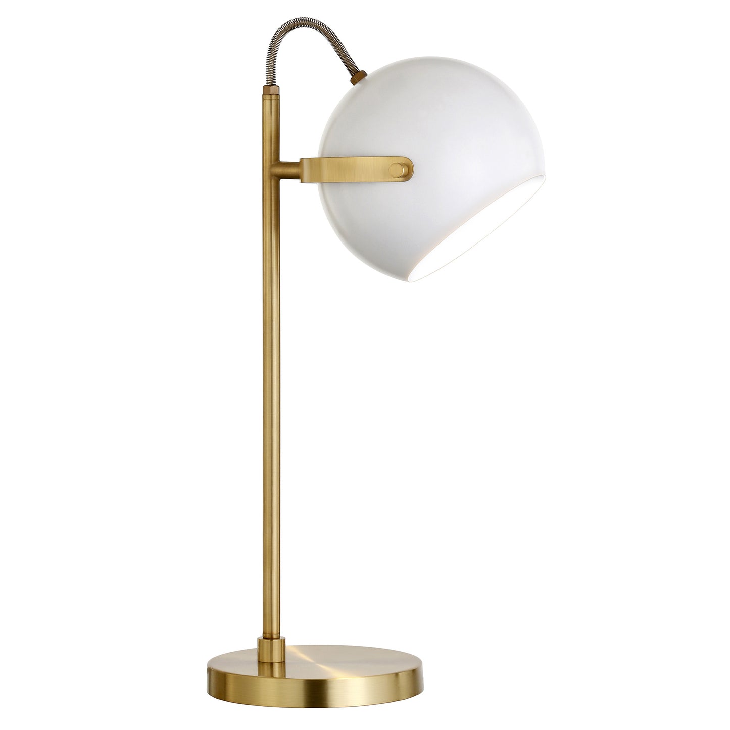 22" Brass Metal Desk Table Lamp With White Bowl Shade