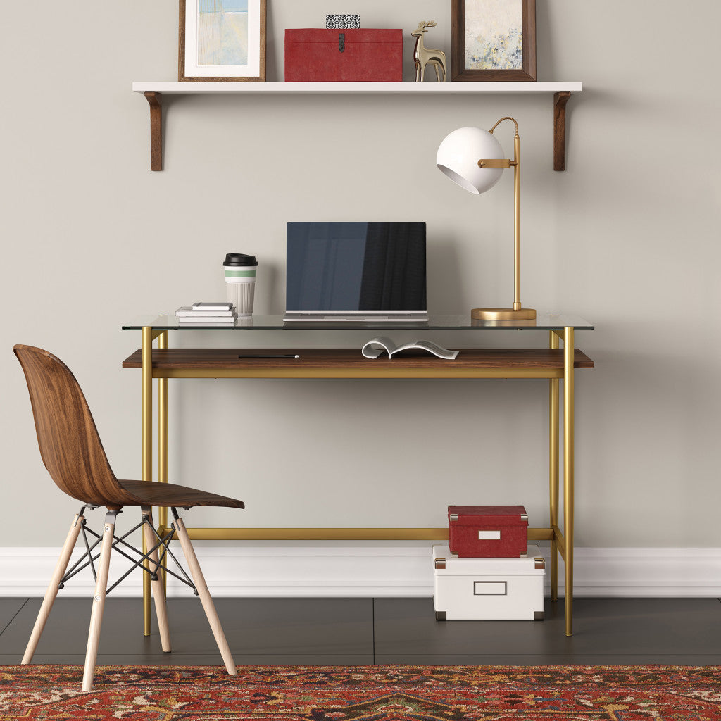 22" Brass Metal Desk Table Lamp With White Bowl Shade