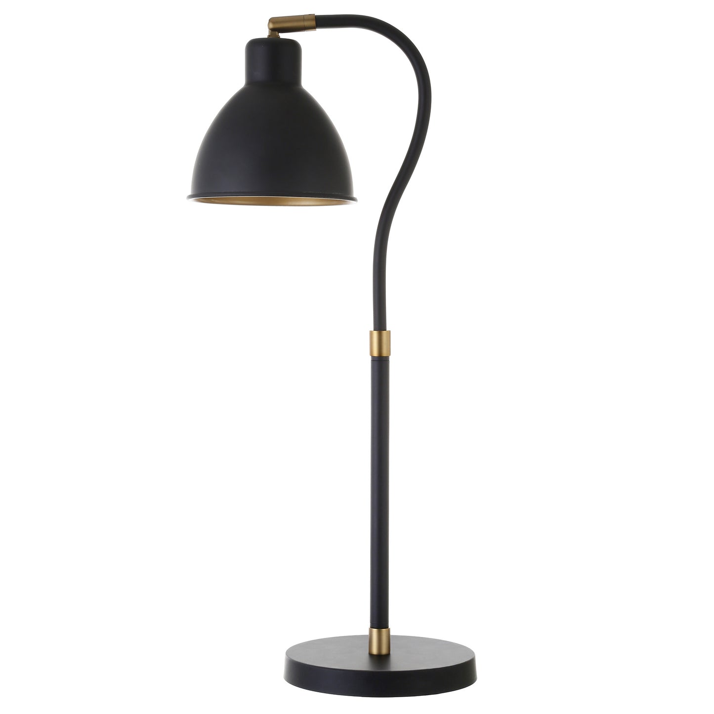 25" Black and Gold Metal Arched Table Lamp With Black Dome Shade