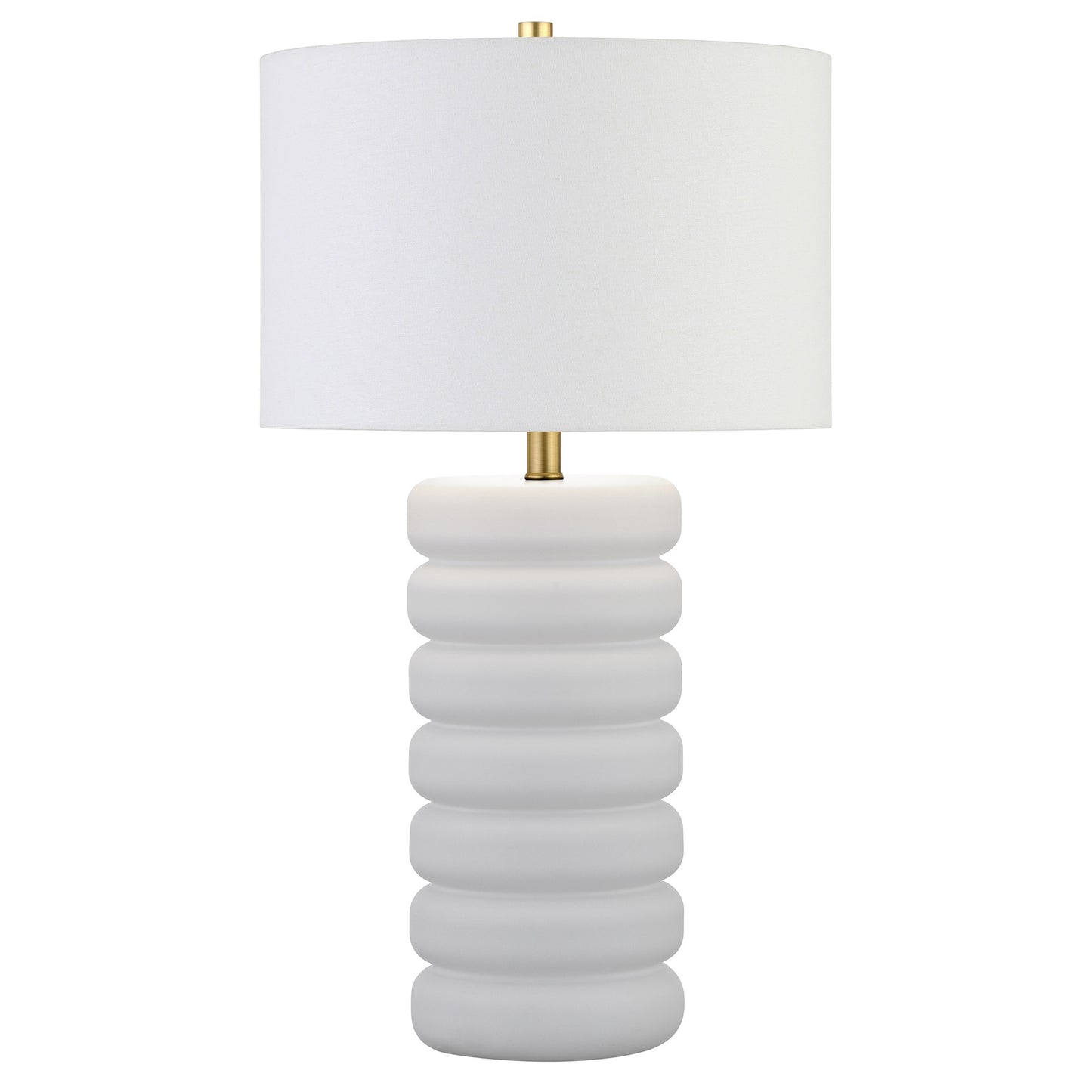 25" White Ceramic Table Lamp With White Drum Shade