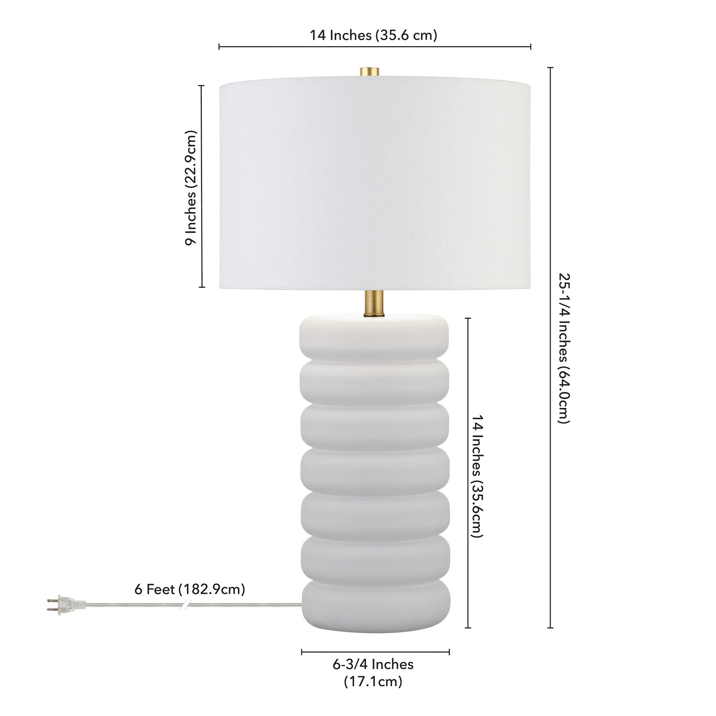 25" White Ceramic Table Lamp With White Drum Shade