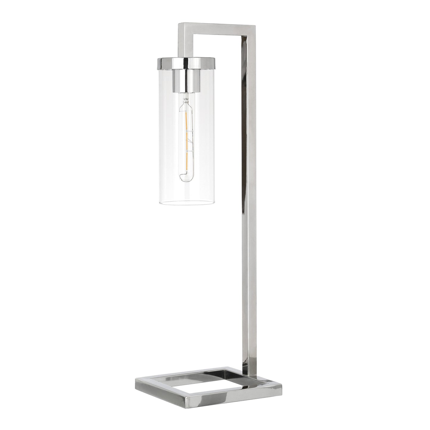 26" Nickel Metal Arched Table Lamp With Clear Cylinder Shade