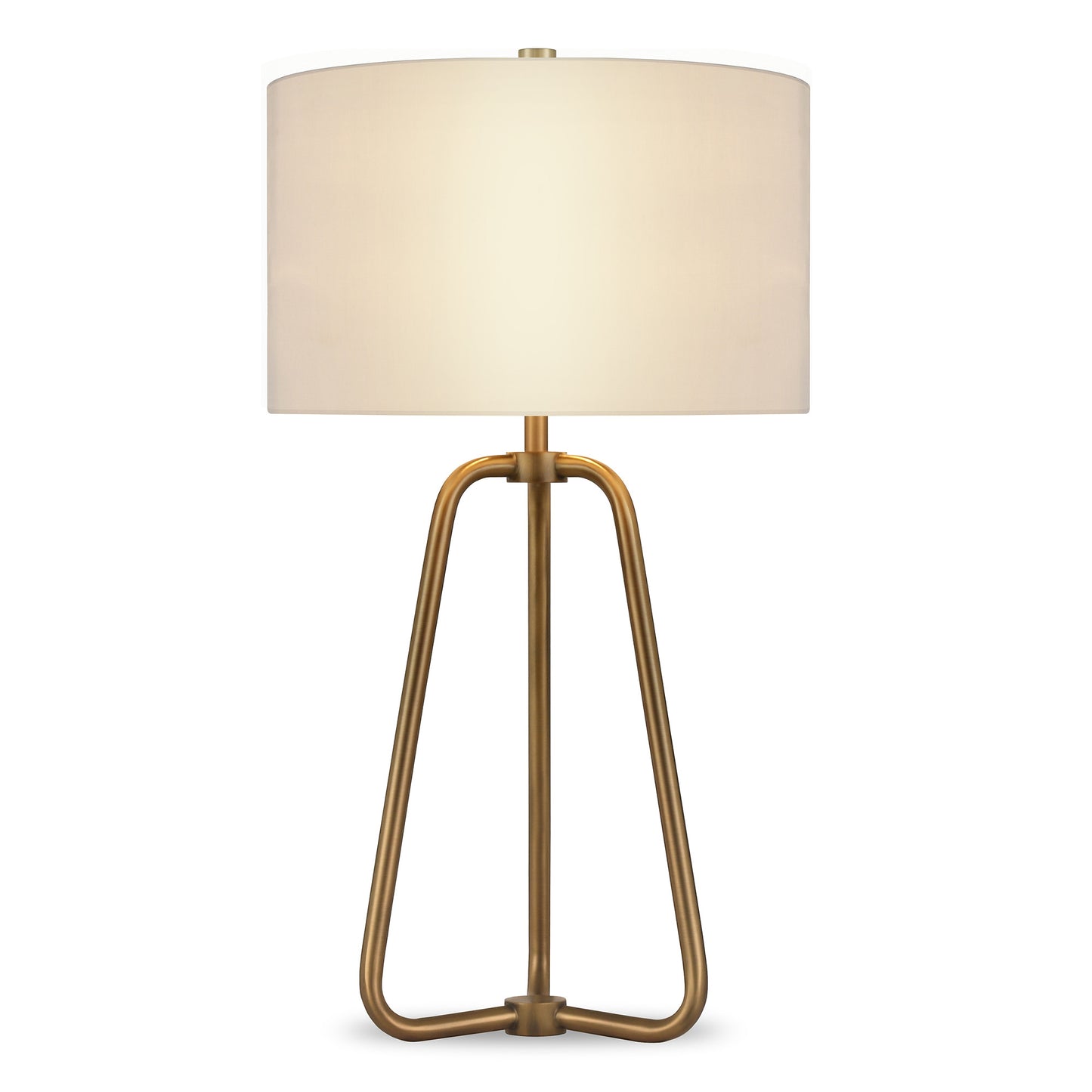 25" Brass Metal Table Lamp With White Drum Shade
