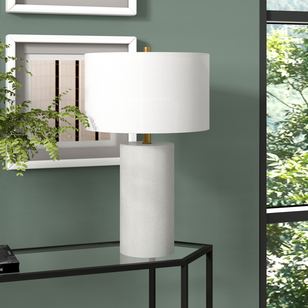 25" White Ceramic Table Lamp With White Drum Shade