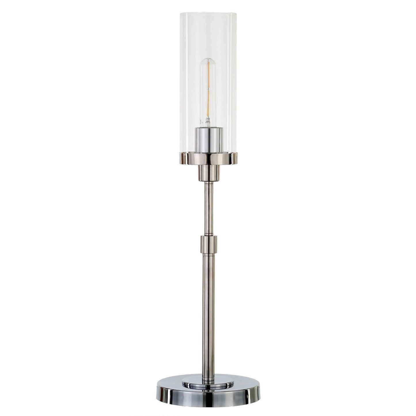 26" Nickel Metal Table Lamp With Clear Cylinder Shade